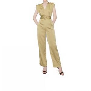 NEW INA FASHION satin sleeveless v-neck jumpsuit in olive